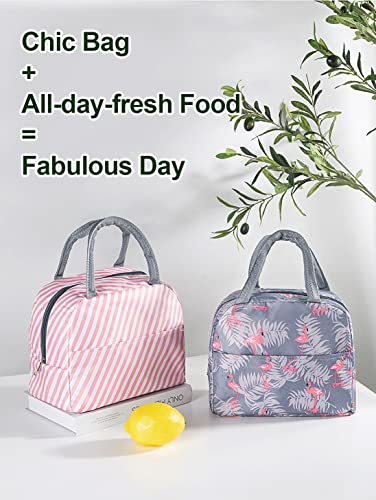 WOOMADA Insulated Lunch Bag for Women Men Reusable Waterproof Lunch Box Cooler Tote Bag with Pockets for Office Work, Picnic, Travel (flamingo)