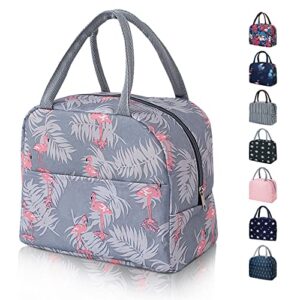 woomada insulated lunch bag for women men reusable waterproof lunch box cooler tote bag with pockets for office work, picnic, travel (flamingo)
