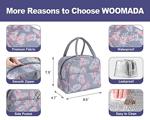 WOOMADA Insulated Lunch Bag for Women Men Reusable Waterproof Lunch Box Cooler Tote Bag with Pockets for Office Work, Picnic, Travel (flamingo)
