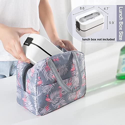 WOOMADA Insulated Lunch Bag for Women Men Reusable Waterproof Lunch Box Cooler Tote Bag with Pockets for Office Work, Picnic, Travel (flamingo)