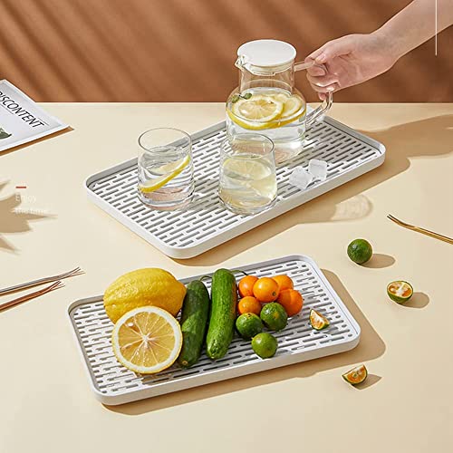 Bonilve Serving Tray & Dish Rack & Flat Drain Board, Multi-Use Tray for Serving, Fruit Drain, Cup Drain, Vegetable Drain, White & Grey, Perfect for Coffee Table, Kitchen, Outdoors (6.69W x 12.2L)