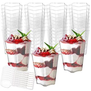 hacaroa 100 pack mini dessert tumbler cups with spoons, 2 oz plastic star parfait appetizer cups, clear reusable dessert serving bowls for puddings, mousse, party event