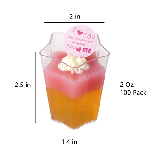 Hacaroa 100 Pack Mini Dessert Tumbler Cups with Spoons, 2 Oz Plastic Star Parfait Appetizer Cups, Clear Reusable Dessert Serving Bowls for Puddings, Mousse, Party Event