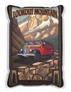 lookout mountain tour bus canvas throw pillow for couch or sofa at home & office from travel artwork by artist paul a. lanquist 13" x 19".