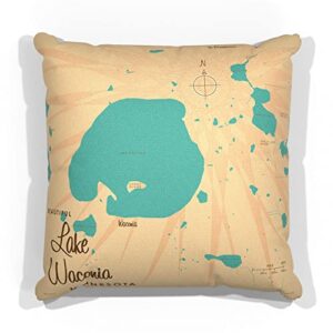 lake waconia minnesota map canvas throw pillow for couch or sofa at home & office by lakebound 18" x 18".