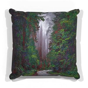 redwood forrest canvas throw pillow for couch or sofa at home & office by artist lisa sofia robinson 18" x 18".