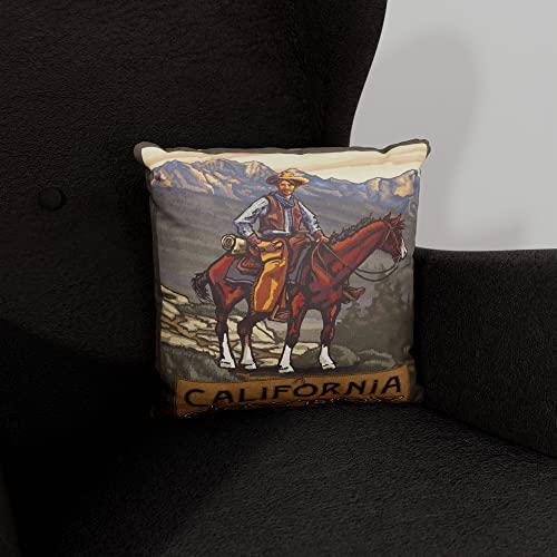 California Cowboy Ranch Hand Canvas Throw Pillow for Couch or Sofa at Home & Office from Travel Artwork by Artist Paul A. Lanquist 18" x 18".