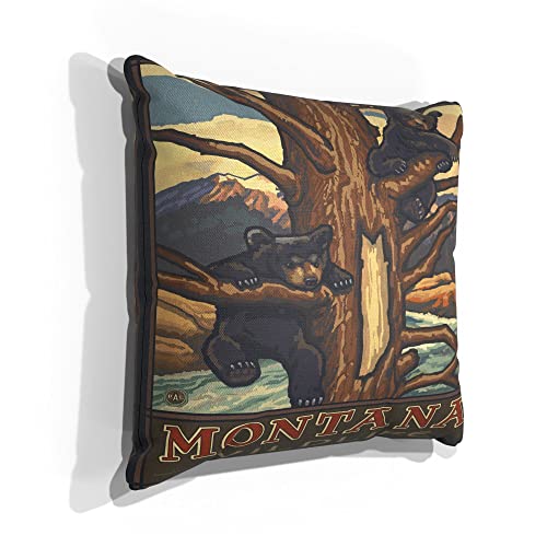 Montana Two Bear Cubs Canvas Throw Pillow for Couch or Sofa at Home & Office from Travel Artwork by Artist Paul A. Lanquist 18" x 18".