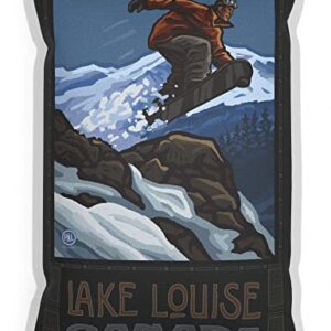 Lake Louise Canada Snowboarder Jumping Canvas Throw Pillow for Couch or Sofa at Home & Office from Travel Artwork by Artist Paul A. Lanquist 13" x 19".