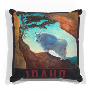 idaho mountain goat canvas throw pillow for couch or sofa at home & office from oil painting by artist kari lehr 18" x 18".