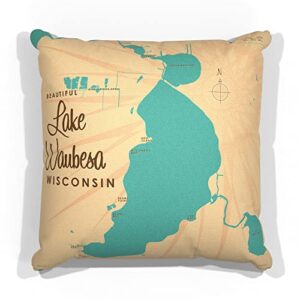 lake waubesa wisconsin canvas throw pillow for couch or sofa at home & office by lakebound 18" x 18".