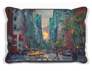 sliver of city sunset canvas throw pillow for couch or sofa at home & office by artist lisa sofia robinson 13" x 19".