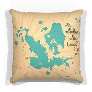 lochloosa & orange lakes florida map canvas throw pillow for couch or sofa at home & office by lakebound 18" x 18".