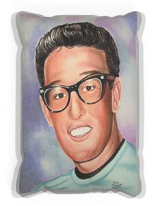 buddy holly canvas throw pillow for couch or sofa at home & office by artist mike bennett 13" x 19".