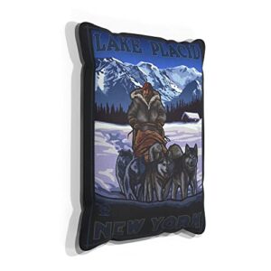 Lake Placid New York Sled Dogs Canvas Throw Pillow for Couch or Sofa at Home & Office from Travel Artwork by Artist Paul A. Lanquist 13" x 19".