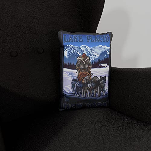 Lake Placid New York Sled Dogs Canvas Throw Pillow for Couch or Sofa at Home & Office from Travel Artwork by Artist Paul A. Lanquist 13" x 19".