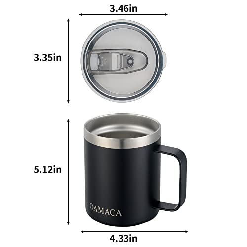 Oamaca 12OZ Coffee Mug with Lid, Vacuum Insulated Travel Tumbler with Handle,Double Wall Stainless Steel Powder Coated Mug Cup,Spill-proof Outdoor Thermos Cup for Hot & Cold Drinks,Black