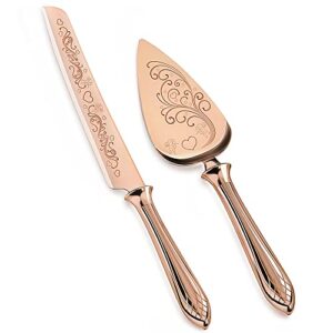 KSENDALO Rose Gold Cake Knife and Server Set, Elegant Cake Cutting Set for Weddings, Premium Cake Cutter, Ideal Cake Cutter Wedding Set, Perfect for Cake Slicing and Serving,13.78inch Long