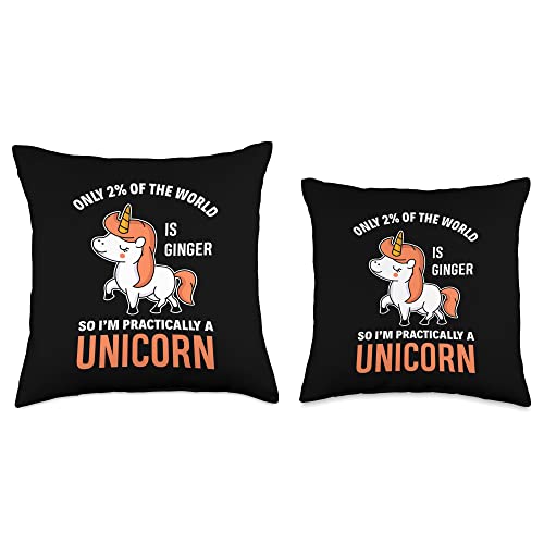 Red Hair Redhead Hairy Hairstyle Sayings Gifts Funny Redhead Unicorn Ginger Woman Girls Gift Throw Pillow, 18x18, Multicolor