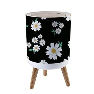 kcdcyczeal small round trash can black daisy hand drawn illustaration seamless recycle bins with press top lid dog proof wastebasket for kitchen bathroom bedroom office 7l/1.8 gallon multicolor