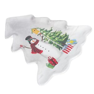 angoily christmas tree shaped platter ceramic christmas serving platter tray with xmas tree and snowman printed for appetizer, food snacks, fruit, dessert for xmas party table decor, 26. 5x23. 2cm