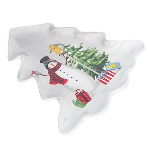 Angoily Christmas Tree Shaped Platter Ceramic Christmas Serving Platter Tray with Xmas Tree and Snowman Printed for Appetizer, Food Snacks, Fruit, Dessert for Xmas Party Table Decor, 26. 5x23. 2cm