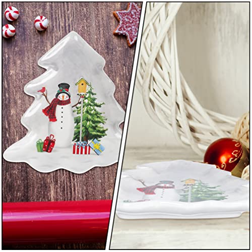 Angoily Christmas Tree Shaped Platter Ceramic Christmas Serving Platter Tray with Xmas Tree and Snowman Printed for Appetizer, Food Snacks, Fruit, Dessert for Xmas Party Table Decor, 26. 5x23. 2cm