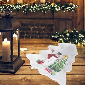 Angoily Christmas Tree Shaped Platter Ceramic Christmas Serving Platter Tray with Xmas Tree and Snowman Printed for Appetizer, Food Snacks, Fruit, Dessert for Xmas Party Table Decor, 26. 5x23. 2cm