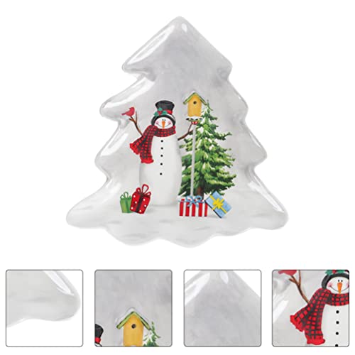 Angoily Christmas Tree Shaped Platter Ceramic Christmas Serving Platter Tray with Xmas Tree and Snowman Printed for Appetizer, Food Snacks, Fruit, Dessert for Xmas Party Table Decor, 26. 5x23. 2cm