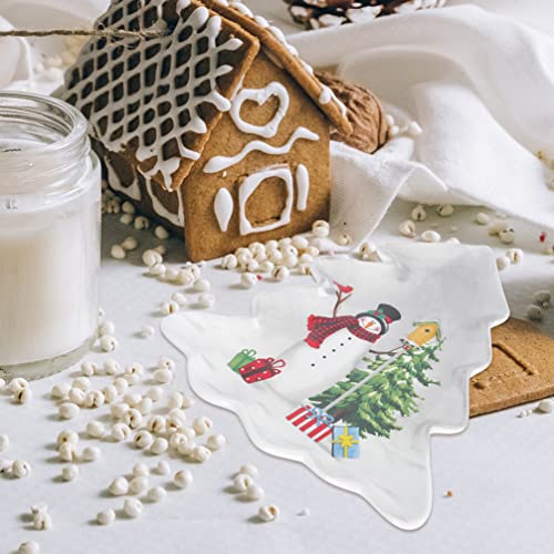 Angoily Christmas Tree Shaped Platter Ceramic Christmas Serving Platter Tray with Xmas Tree and Snowman Printed for Appetizer, Food Snacks, Fruit, Dessert for Xmas Party Table Decor, 26. 5x23. 2cm