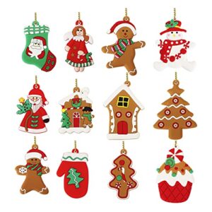 www 12 pieces christmas gingerbread ornaments set, 2" x 2.8" ginger man with strings figurine hanging ornaments for xmas tree festive season holiday party decoration diy craft