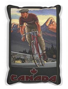 canada downhill biker sunset canvas throw pillow for couch or sofa at home & office from travel artwork by artist paul a. lanquist 13" x 19".