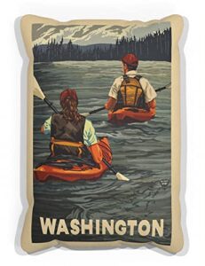 washington kayakers canvas throw pillow for couch or sofa at home & office from travel artwork by artist paul a. lanquist 13" x 19".