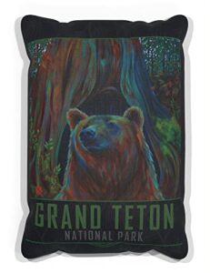 grand teton brown bear canvas throw pillow for couch or sofa at home & office from oil painting by artist kari lehr 13" x 19".