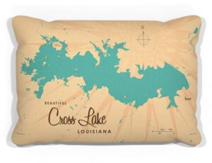 cross lake louisiana map canvas throw pillow for couch or sofa at home & office by lakebound 13" x 19".