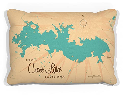 Cross Lake Louisiana Map Canvas Throw Pillow for Couch or Sofa at Home & Office by Lakebound 13" x 19".