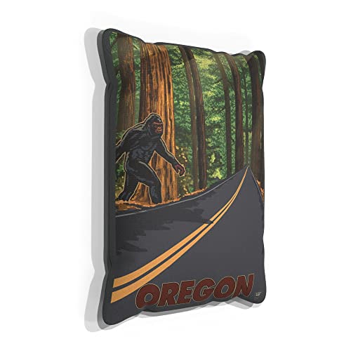 Bigfoot Highway Crossing Oregon Canvas Throw Pillow for Couch or Sofa at Home & Office from Travel Artwork by Artist Paul A. Lanquist 13" x 19".