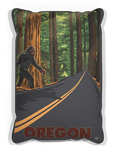 Bigfoot Highway Crossing Oregon Canvas Throw Pillow for Couch or Sofa at Home & Office from Travel Artwork by Artist Paul A. Lanquist 13" x 19".