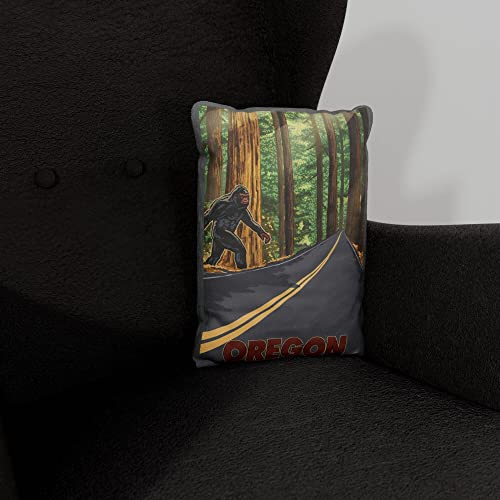 Bigfoot Highway Crossing Oregon Canvas Throw Pillow for Couch or Sofa at Home & Office from Travel Artwork by Artist Paul A. Lanquist 13" x 19".