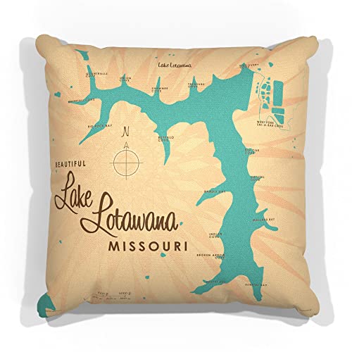 Lake Lotawana Missouri Map Canvas Throw Pillow for Couch or Sofa at Home & Office by Lakebound 18" x 18".