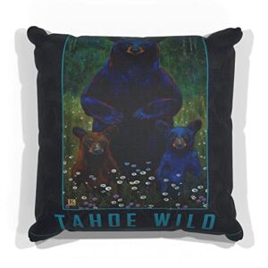 tahoe wild sentinel bear canvas throw pillow for couch or sofa at home & office from oil painting by artist kari lehr 18" x 18".