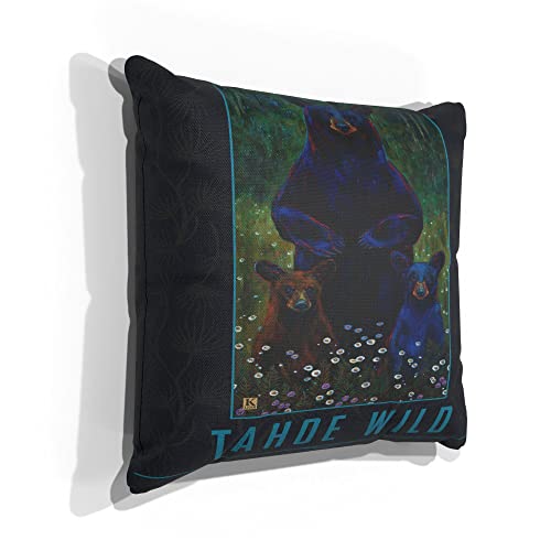 Tahoe Wild Sentinel Bear Canvas Throw Pillow for Couch or Sofa at Home & Office from Oil Painting by Artist Kari Lehr 18" x 18".