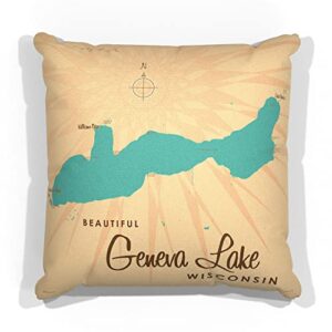 geneva lake wisconsin map canvas throw pillow for couch or sofa at home & office by lakebound 18" x 18".