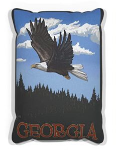 georgia eagle soaring forest canvas throw pillow for couch or sofa at home & office from travel artwork by artist paul a. lanquist 13" x 19".