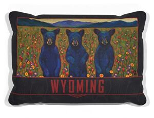 wyoming three little bears canvas throw pillow for couch or sofa at home & office from oil painting by artist kari lehr 13" x 19".