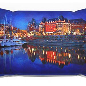 Empress Hotel At Night (Victoria, BC) Canvas Throw Pillow for Couch or Sofa at Home & Office from Artwork by Artist Lisa Sofia Robinson 13" x 19".