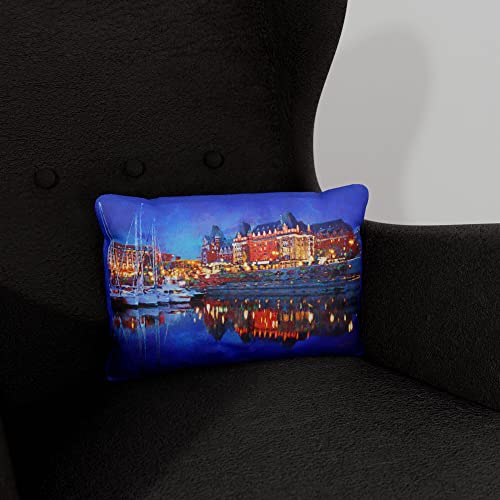 Empress Hotel At Night (Victoria, BC) Canvas Throw Pillow for Couch or Sofa at Home & Office from Artwork by Artist Lisa Sofia Robinson 13" x 19".