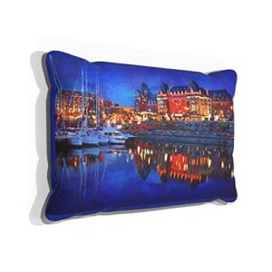 Empress Hotel At Night (Victoria, BC) Canvas Throw Pillow for Couch or Sofa at Home & Office from Artwork by Artist Lisa Sofia Robinson 13" x 19".