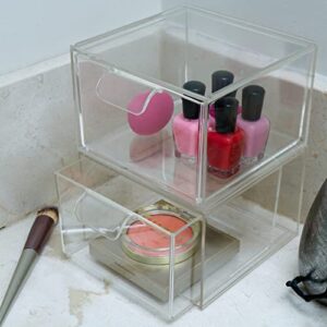 ImpiriLux Cosmetic Organizer Drawer Set | Set of Two Clear Stackable Plastic Makeup Drawers | Elegant Storage Solution for Bathrooms and Vanities