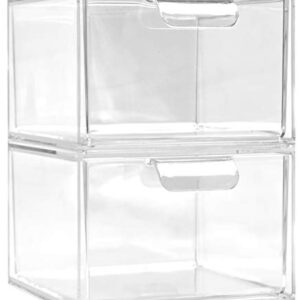 ImpiriLux Cosmetic Organizer Drawer Set | Set of Two Clear Stackable Plastic Makeup Drawers | Elegant Storage Solution for Bathrooms and Vanities